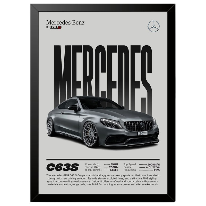 تابلو بکلیت طرح ماشین و خودرو مرسدس بنز Mercedes-Benz AMG C63 S مدل b-po1731 فریم مشکی