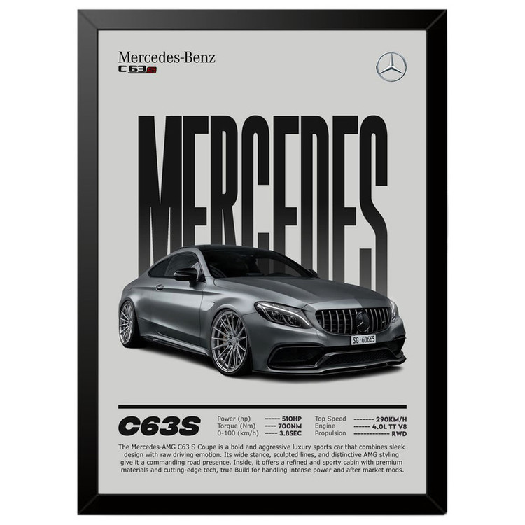 تابلو بکلیت طرح ماشین و خودرو مرسدس بنز Mercedes-Benz AMG C63 S مدل b-po1731 فریم مشکی