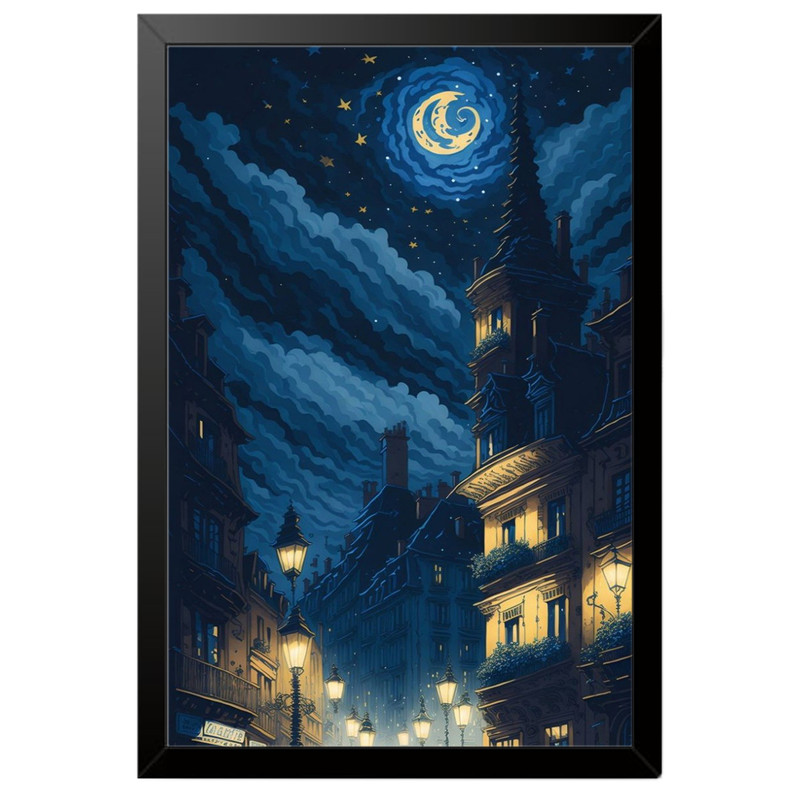 تابلو بکلیت طرح ونگوگ شب پر ستاره The Starry Night مدل B-po2076 فریم مشکی