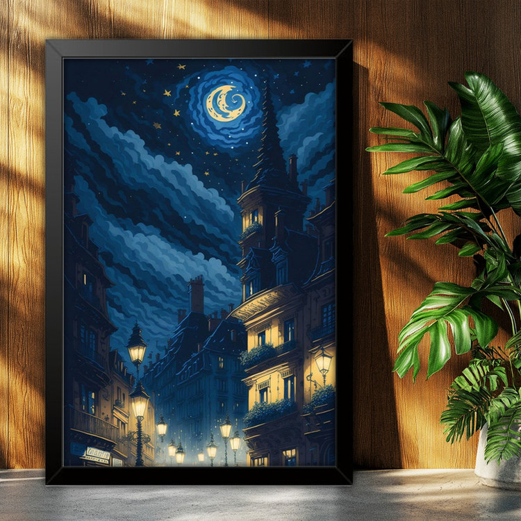 تابلو بکلیت طرح ونگوگ شب پر ستاره The Starry Night مدل B-po2076 فریم مشکی