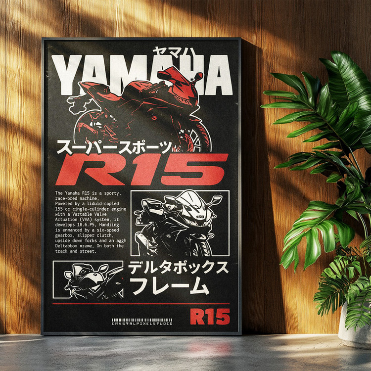 تابلو بکلیت طرح موتور سنگین یاماها YAMAHA R15 مدل b-po1545 فریم مشکی