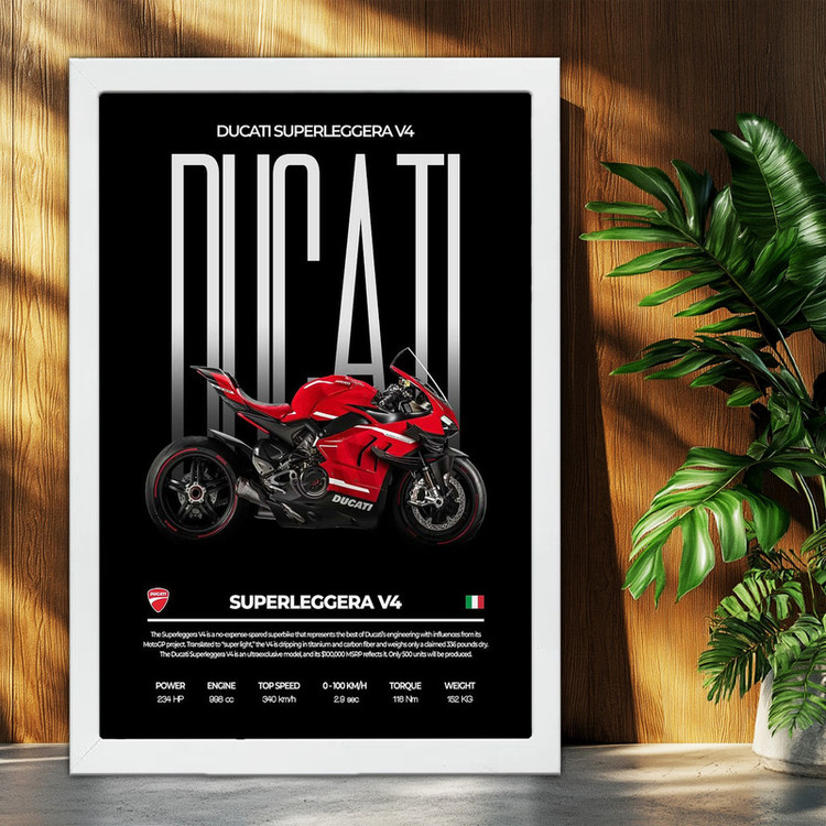 تابلو بکلیت طرح موتور سنگین دوکاتی Ducati Superleggera V4 مدل W-po1691 فریم سفید