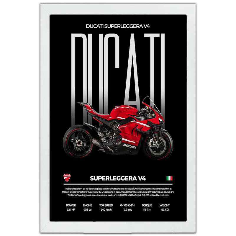 تابلو بکلیت طرح موتور سنگین دوکاتی Ducati Superleggera V4 مدل W-po1691 فریم سفید