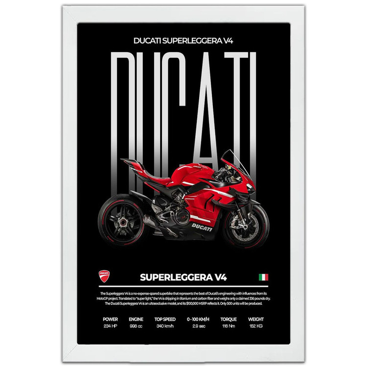 تابلو بکلیت طرح موتور سنگین دوکاتی Ducati Superleggera V4 مدل W-po1691 فریم سفید