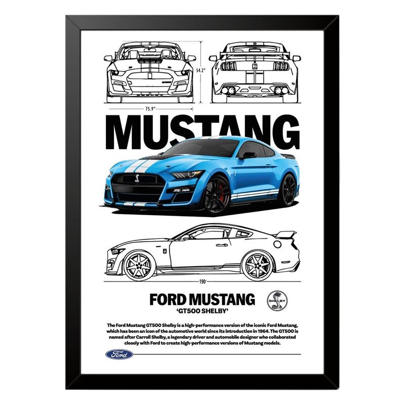 تابلو بکلیت طرح ماشین و خودرو فورد موستانگ FORD MUSTANG GT500 SHELBY مدل b-po1575 فریم مشکی