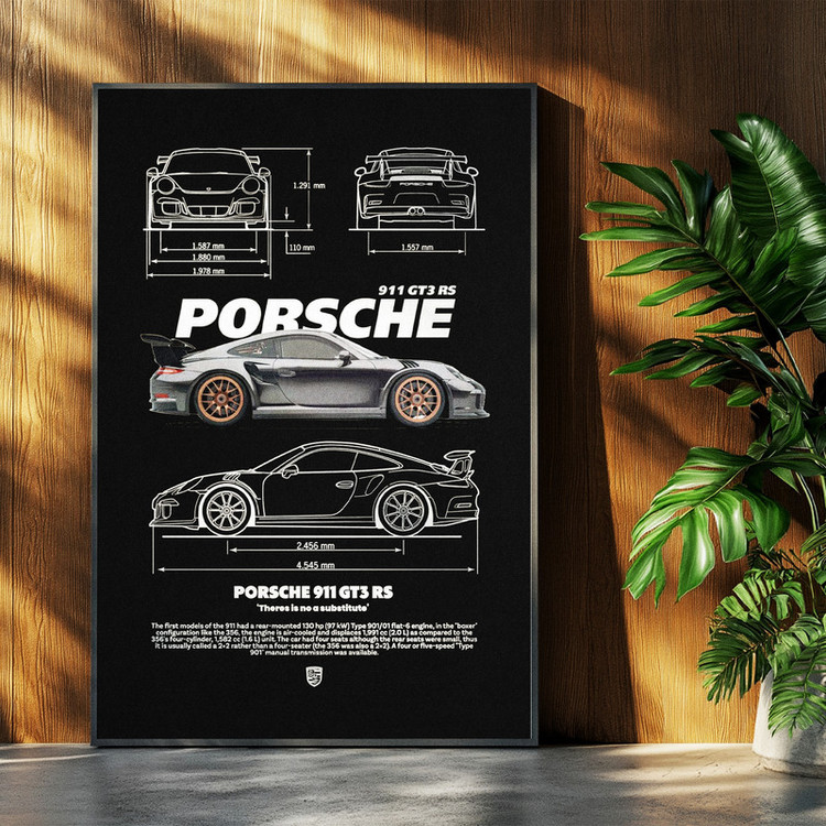 تابلو بکلیت طرح ماشین و خودرو پورشه PORSCHE 911 GT3 RS مدل b-po1568 فریم مشکی