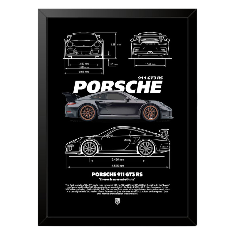 تابلو بکلیت طرح ماشین و خودرو پورشه PORSCHE 911 GT3 RS مدل b-po1568 فریم مشکی