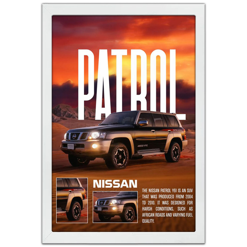 تابلو بکلیت طرح ماشین و خودرو نیسان Nissan Patrol مدل W-po1998 فریم سفید