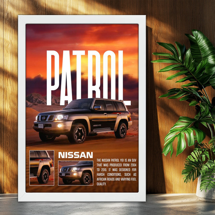 تابلو بکلیت طرح ماشین و خودرو نیسان Nissan Patrol مدل W-po1998 فریم سفید