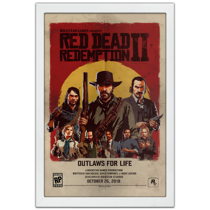 تابلو بکلیت طرح گیمینگ ردد red dead redemption 2 مدل W-po1956 فریم سفید
