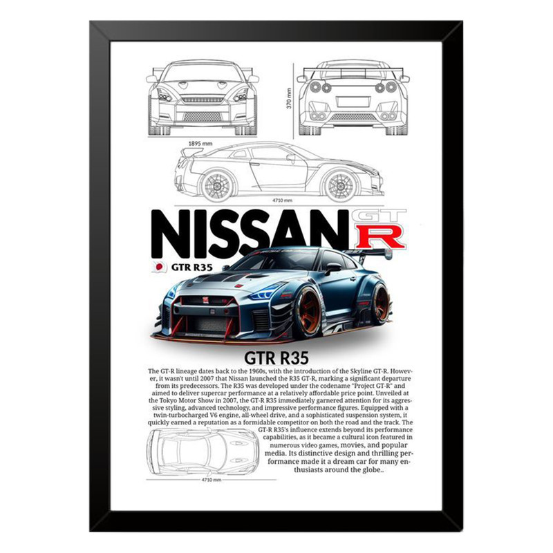 تابلو بکلیت طرح ماشین و خودرو نیسان NISSAN GT-R R35 مدل b-po1576 فریم مشکی