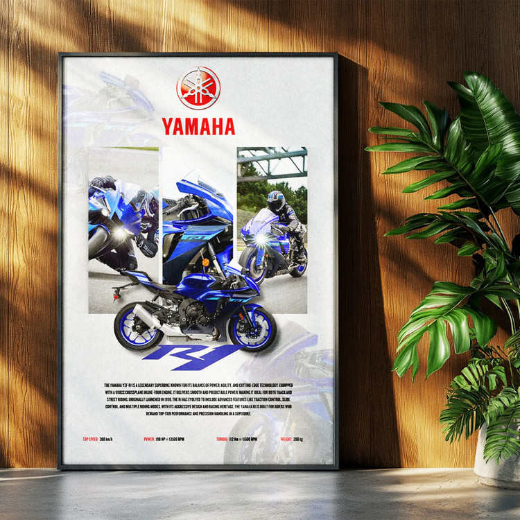 تابلو بکلیت طرح موتور سنگین یاماها Yamaha YZF-R1 مدل b-po1681 فریم مشکی