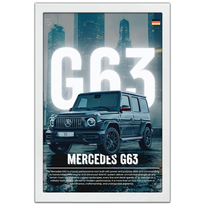تابلو بکلیت طرح ماشین و خودرو مرسدس بنز Mercedes-Benz G-Class G63 AMG مدل W-po1861 فریم سفید