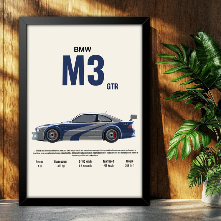 تابلو بکلیت طرح ماشین و خودرو بی ام و BMW M3 GTR NEED FOR SPEED MOST WANTED مدل B-po1951 فریم مشکی
