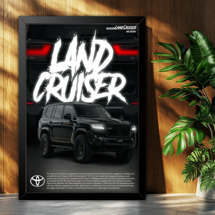 تابلو بکلیت طرح ماشین و خودرو تویوتا لندکروز Toyota LandCruiser مدل B-po1986 فریم مشکی