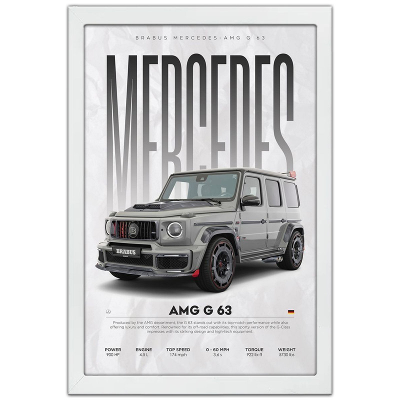 تابلو بکلیت طرح ماشین و خودرو مرسدس بنز Mercedes-Benz G-Class G63 AMG مدل W-po1925 فریم سفید
