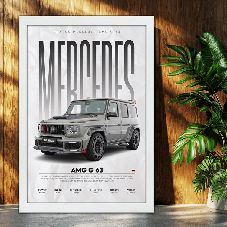 تابلو بکلیت طرح ماشین و خودرو مرسدس بنز Mercedes-Benz G-Class G63 AMG مدل W-po1925 فریم سفید