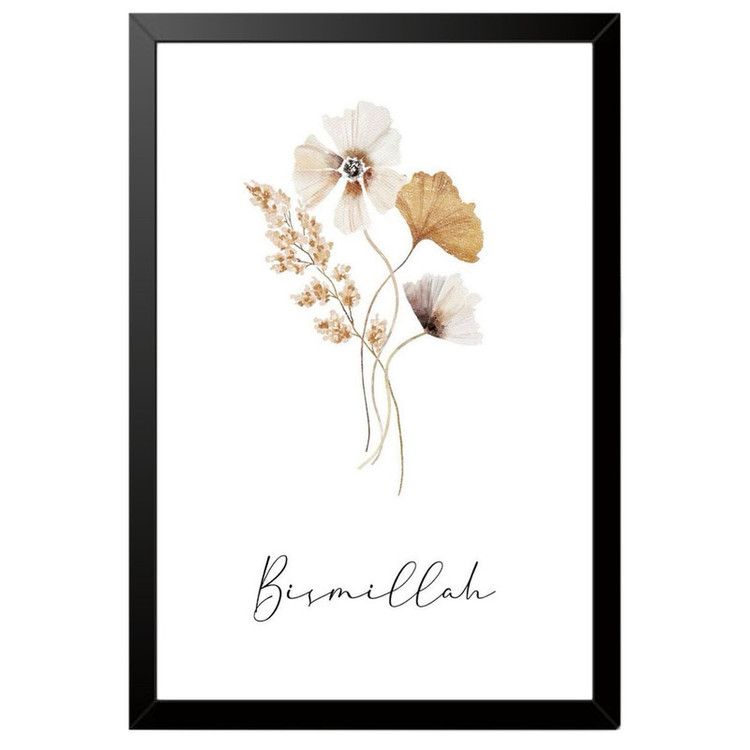 تابلو بکلیت طرح مینیمال و مدرن گل Bismillah مدل B-po1769 فریم مشکی