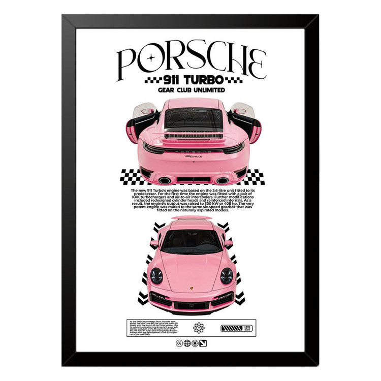 تابلو بکلیت طرح ماشین و خودرو پورشه PORSCHE 911 TURBO مدل b-po1572 فریم مشکی