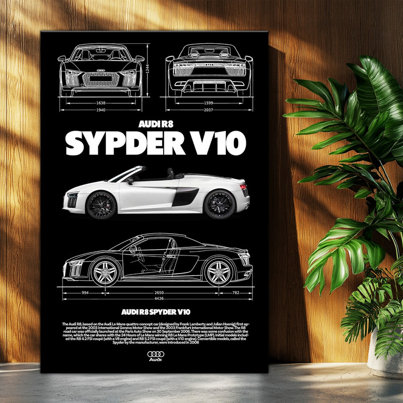 تابلو شاسی بکلیت طرح ماشین و خودرو آئودی AUDI R8 SPYDER V10 مدل T-po1563