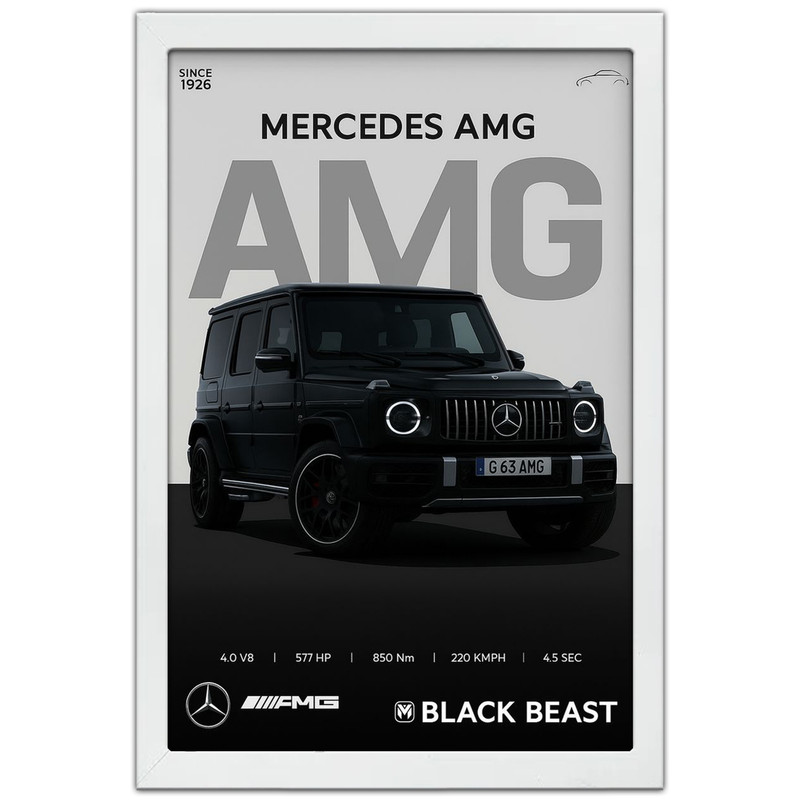 تابلو بکلیت طرح ماشین و خودرو مرسدس بنز Mercedes-Benz G-Class G63 AMG مدل W-po1922 فریم سفید
