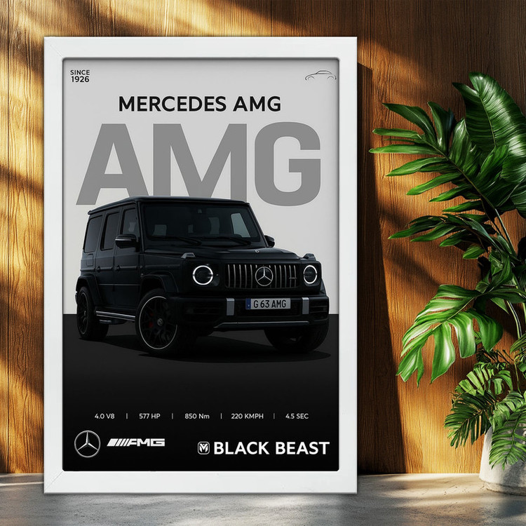 تابلو بکلیت طرح ماشین و خودرو مرسدس بنز Mercedes-Benz G-Class G63 AMG مدل W-po1922 فریم سفید