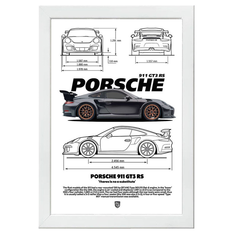 تابلو بکلیت طرح ماشین و خودرو پورشه PORSCHE 911 GT3 RS مدل W-po1557 فریم سفید