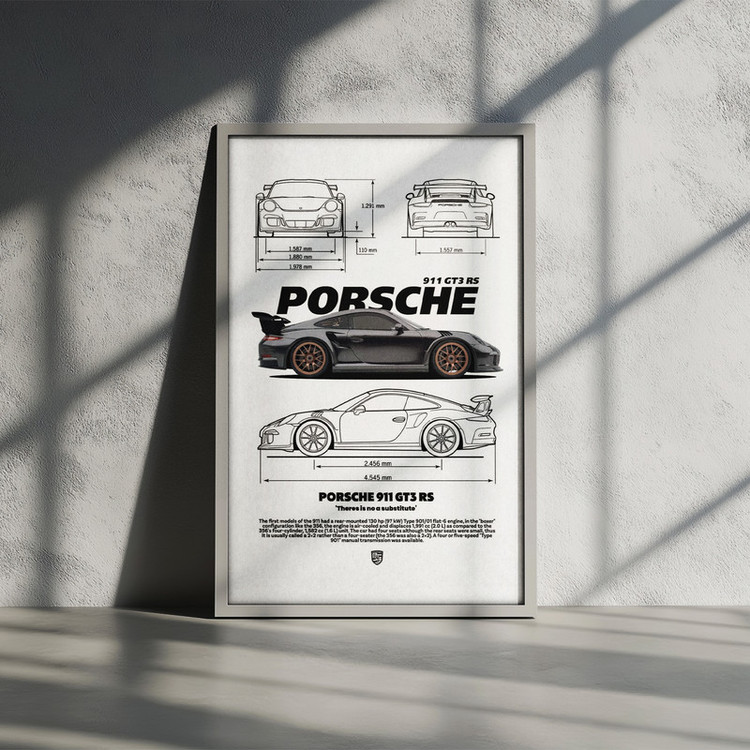 تابلو بکلیت طرح ماشین و خودرو پورشه PORSCHE 911 GT3 RS مدل W-po1557 فریم سفید