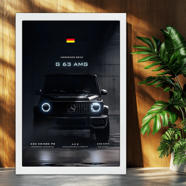 تابلو بکلیت طرح ماشین و خودرو مرسدس بنز Mercedes-Benz G-Class G63 AMG مدل W-po1923 فریم سفید