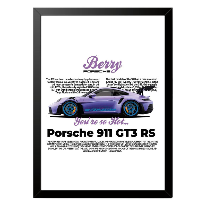 تابلو بکلیت طرح ماشین و خودرو پورشه PORSCHE 911 GT3 RS مدل b-po1571 فریم مشکی