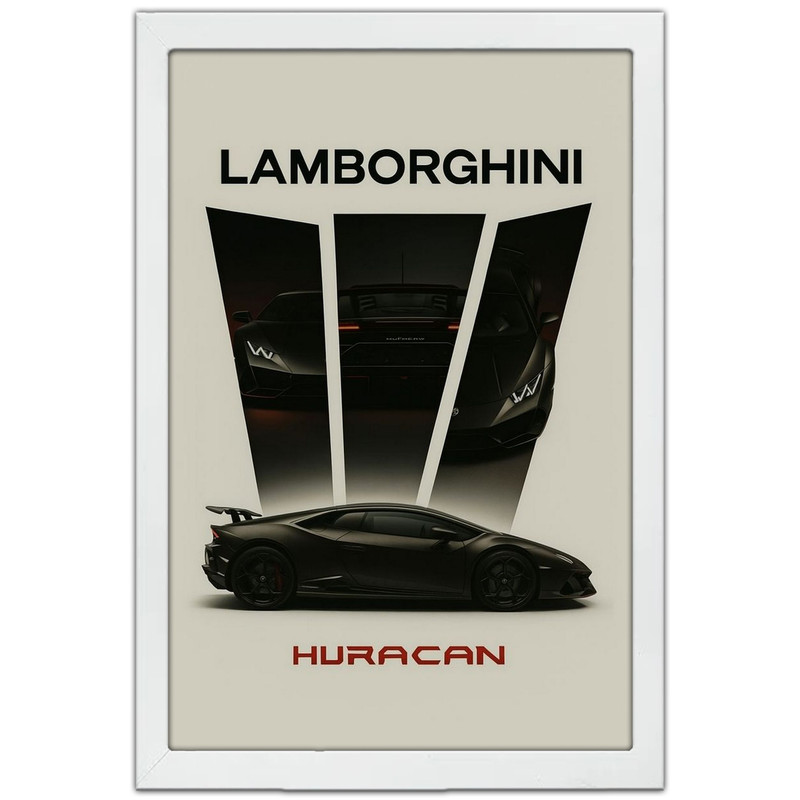 تابلو بکلیت طرح ماشین و خودرو لامبورگینی Lamborghini Huracan مدل W-po1730 فریم سفید