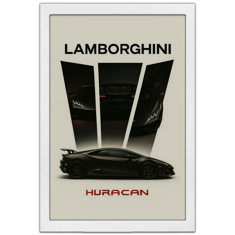 تابلو بکلیت طرح ماشین و خودرو لامبورگینی Lamborghini Huracan مدل W-po1730 فریم سفید