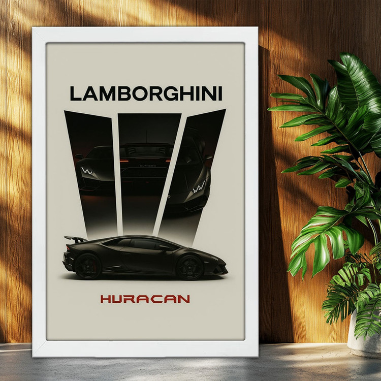 تابلو بکلیت طرح ماشین و خودرو لامبورگینی Lamborghini Huracan مدل W-po1730 فریم سفید