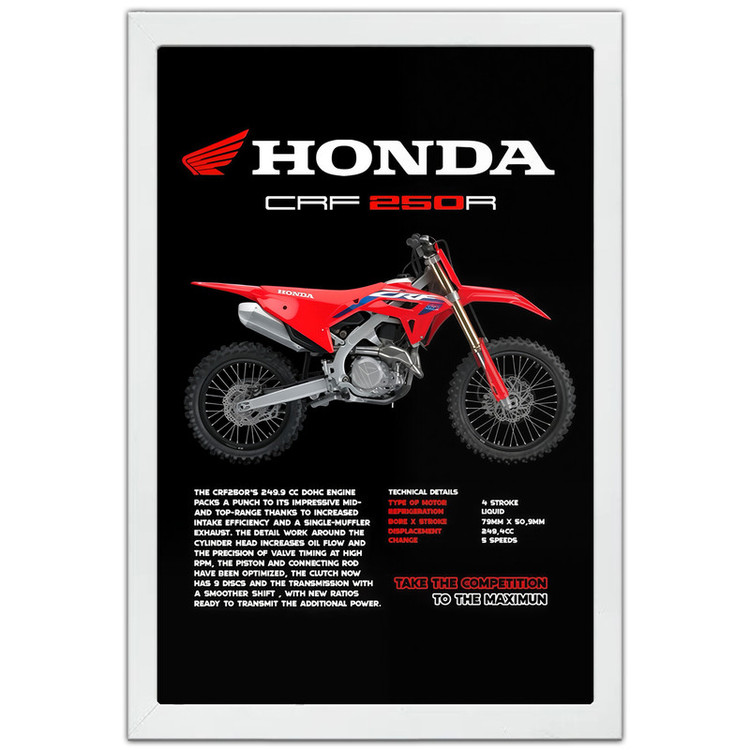 تابلو بکلیت طرح موتور سنگین هوندا Honda CRF250R مدل W-po1598 فریم سفید