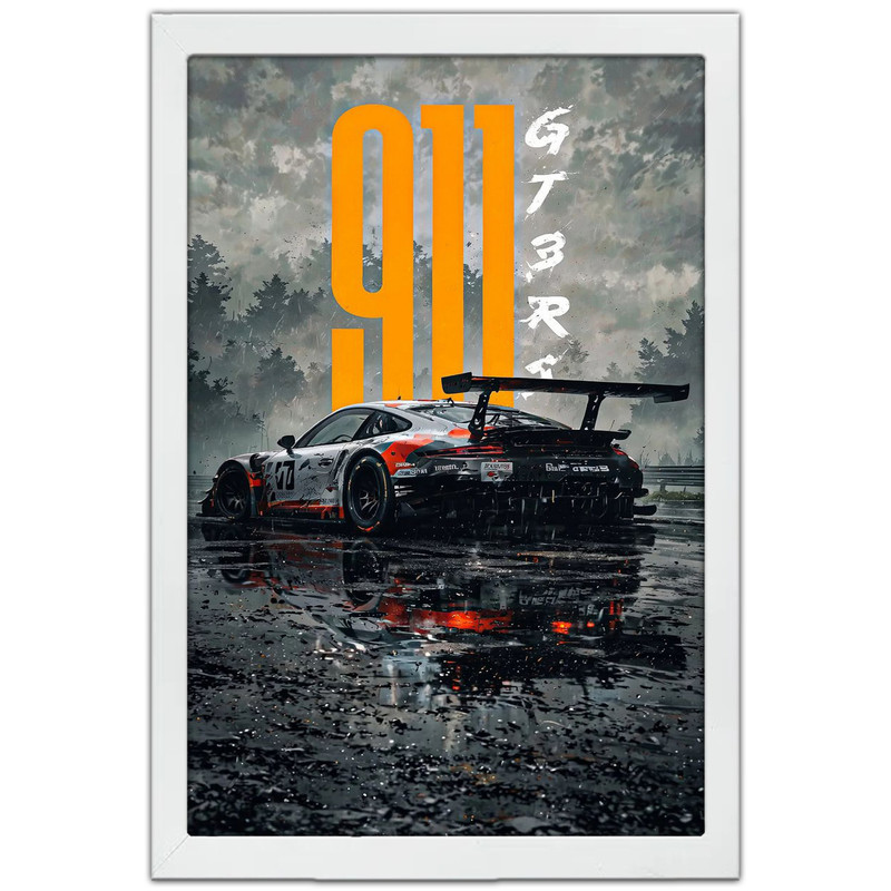 تابلو بکلیت طرح ماشین و خودرو پورشه PORSCHE 911 GT3 RS مدل W-po1617 فریم سفید