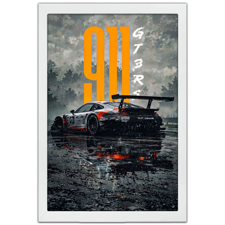 تابلو بکلیت طرح ماشین و خودرو پورشه PORSCHE 911 GT3 RS مدل W-po1617 فریم سفید