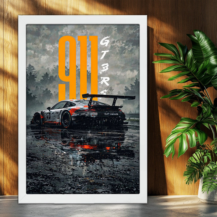 تابلو بکلیت طرح ماشین و خودرو پورشه PORSCHE 911 GT3 RS مدل W-po1617 فریم سفید