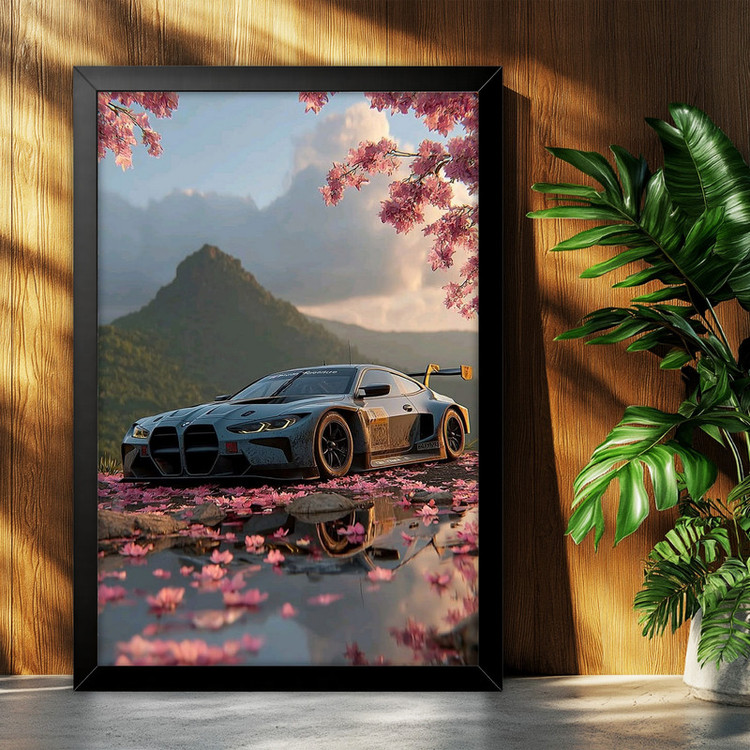 تابلو بکلیت طرح ماشین و خودرو بی ام و BMW M4 GT3 مدل B-po2265 فریم مشکی