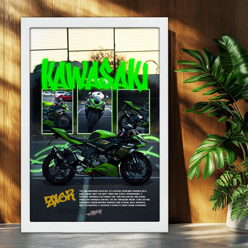 تابلو بکلیت طرح موتور سنگین کاوازاکی Kawasaki ZX-6R مدل W-po1703 فریم سفید