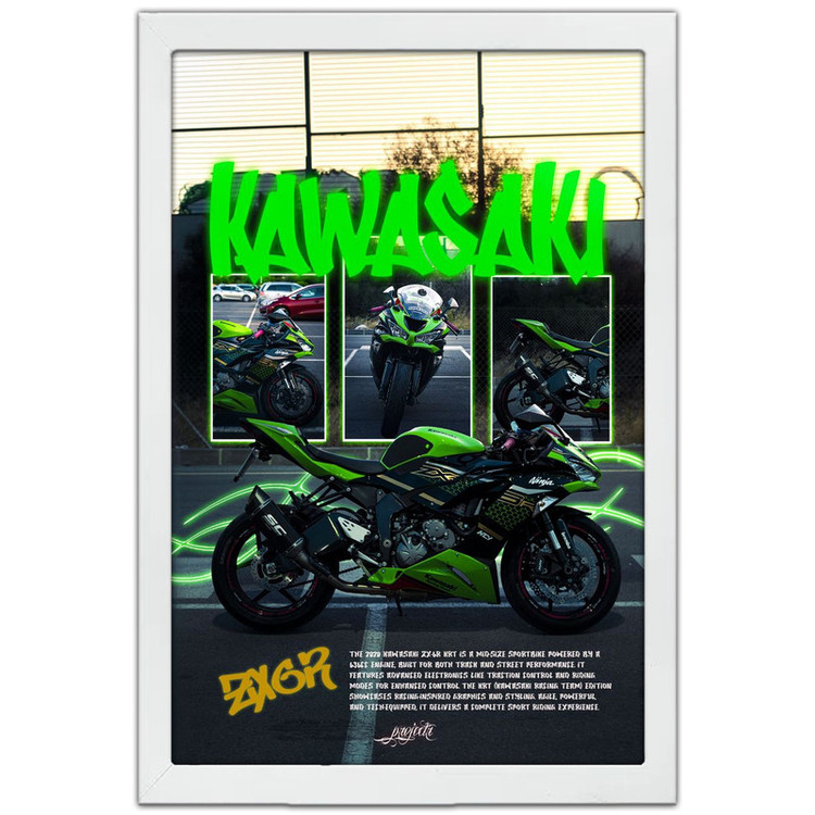 تابلو بکلیت طرح موتور سنگین کاوازاکی Kawasaki ZX-6R مدل W-po1703 فریم سفید