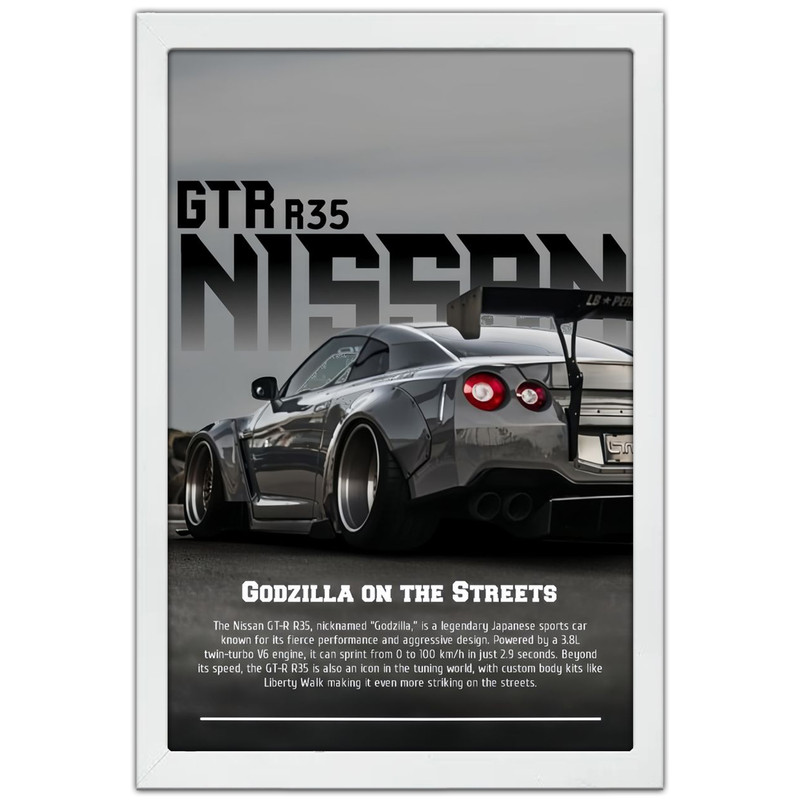 تابلو بکلیت طرح ماشین و خودرو نیسان جی تی ار NISSAN GTR R35 مدل W-po1997 فریم سفید