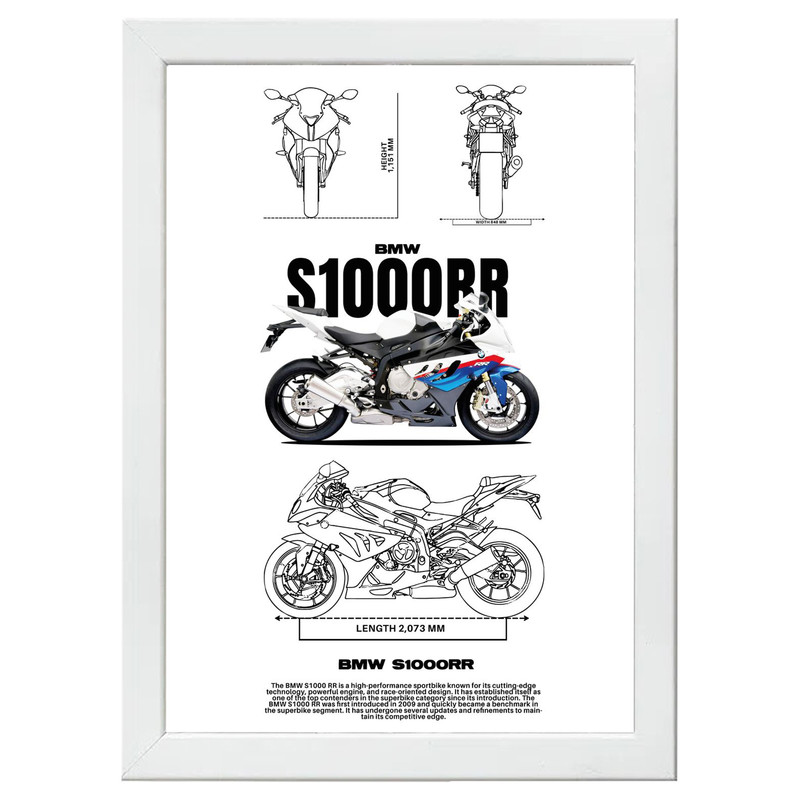 تابلو بکلیت طرح موتور سنگین بی ام و BMW S1000RR مدل W-po1544 فریم سفید