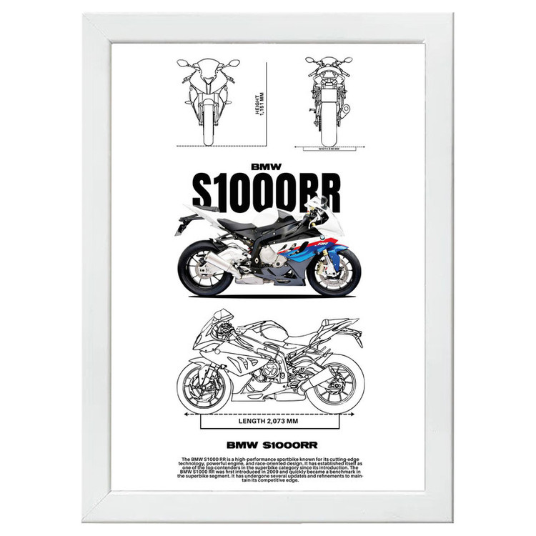 تابلو بکلیت طرح موتور سنگین بی ام و BMW S1000RR مدل W-po1544 فریم سفید