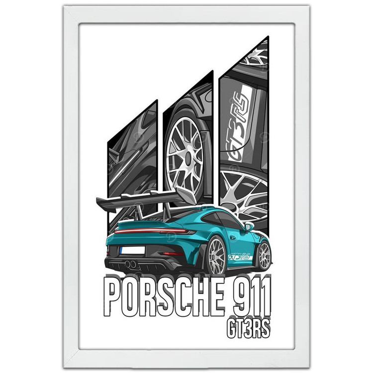 تابلو بکلیت طرح ماشین و خودرو پورشه PORSCHE 911 GT3 RS مدل W-po1674 فریم سفید