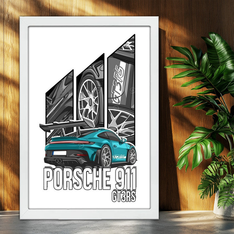 تابلو بکلیت طرح ماشین و خودرو پورشه PORSCHE 911 GT3 RS مدل W-po1674 فریم سفید