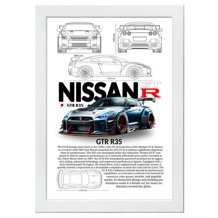 تابلو بکلیت طرح ماشین و خودرو نیسان NISSAN GT-R R35 مدل W-po1576 فریم سفید