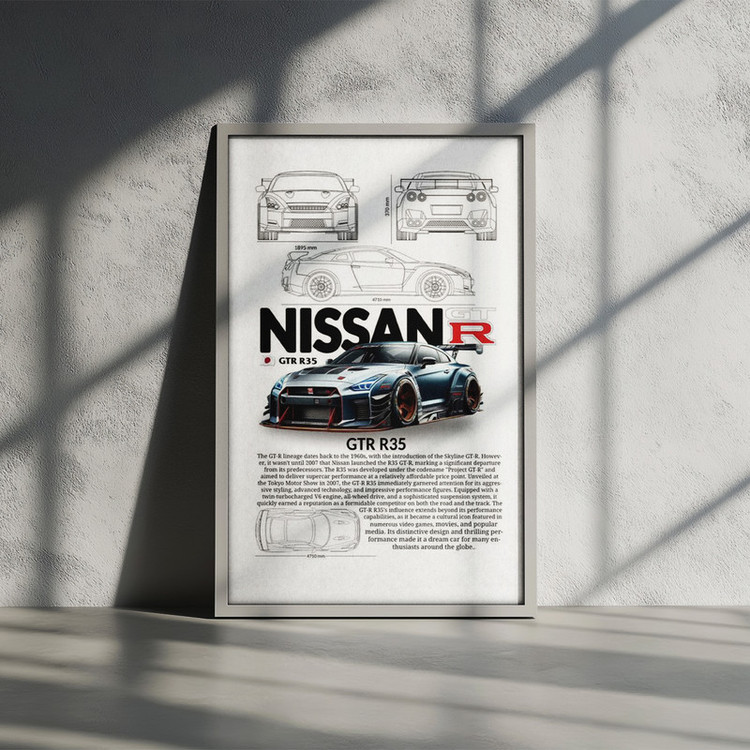 تابلو بکلیت طرح ماشین و خودرو نیسان NISSAN GT-R R35 مدل W-po1576 فریم سفید