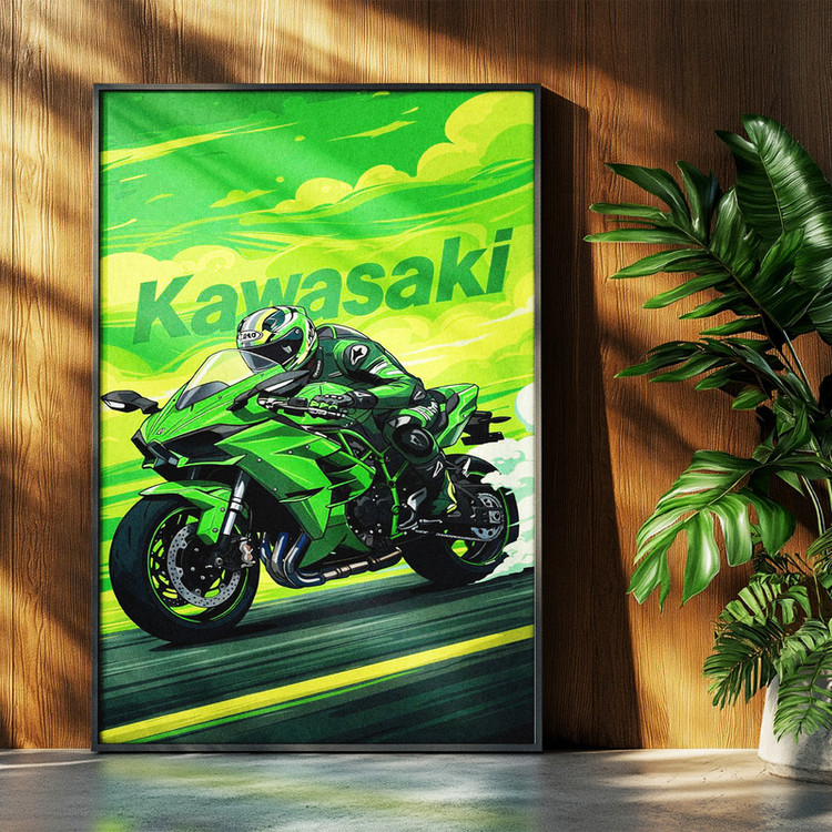 تابلو بکلیت طرح موتور سنگین نینجا کاوازاکی NINJA KAWASAKI H2R مدل b-po1604 فریم مشکی