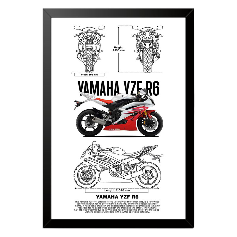 تابلو بکلیت طرح موتور سنگین یاماها YAMAHA YZF R6 مدل b-po1549 فریم مشکی