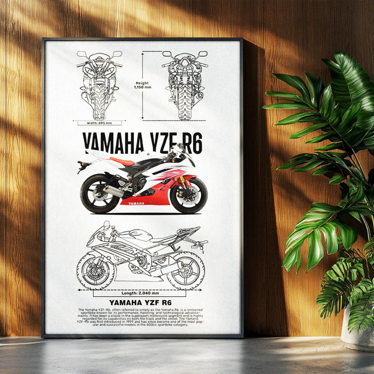 تابلو بکلیت طرح موتور سنگین یاماها YAMAHA YZF R6 مدل b-po1549 فریم مشکی